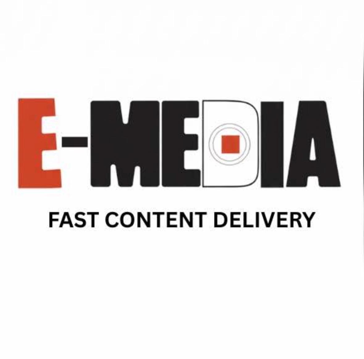 Original supplied E-MEDIA logo with the line Fast Content Delivery